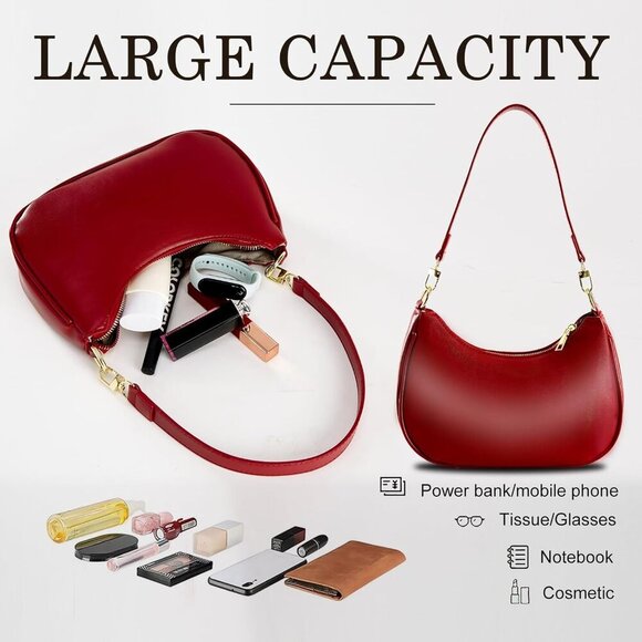 Chic Vegan Leather Hobo Bag - Spacious Red Tote with Zipper Closure for Women - Picture 4 of 6